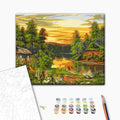 Sonnenaufgang - Malen nach Zahlen Bild auf Leinwand mit Pinseln und Farben