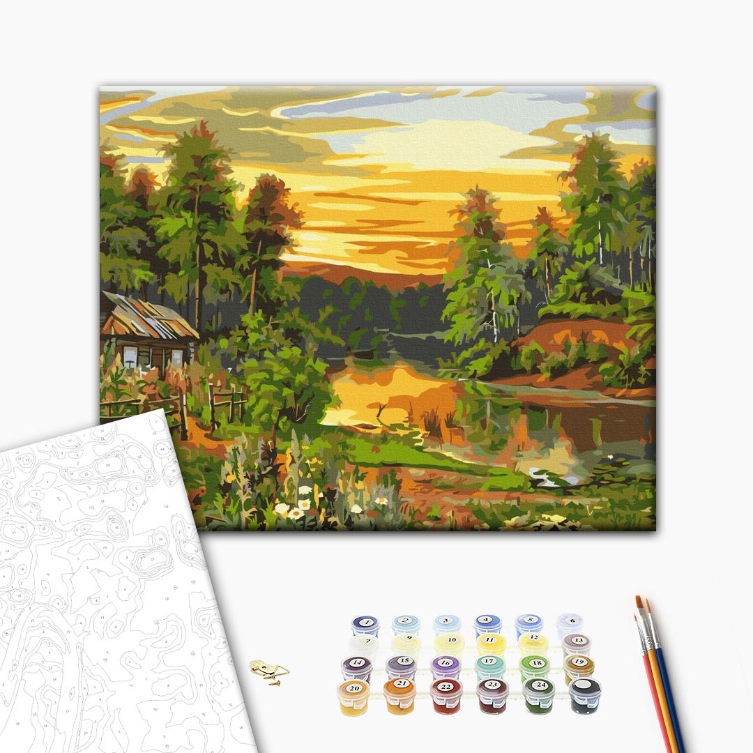 Sonnenaufgang - Malen nach Zahlen Bild auf Leinwand mit Pinseln und Farben