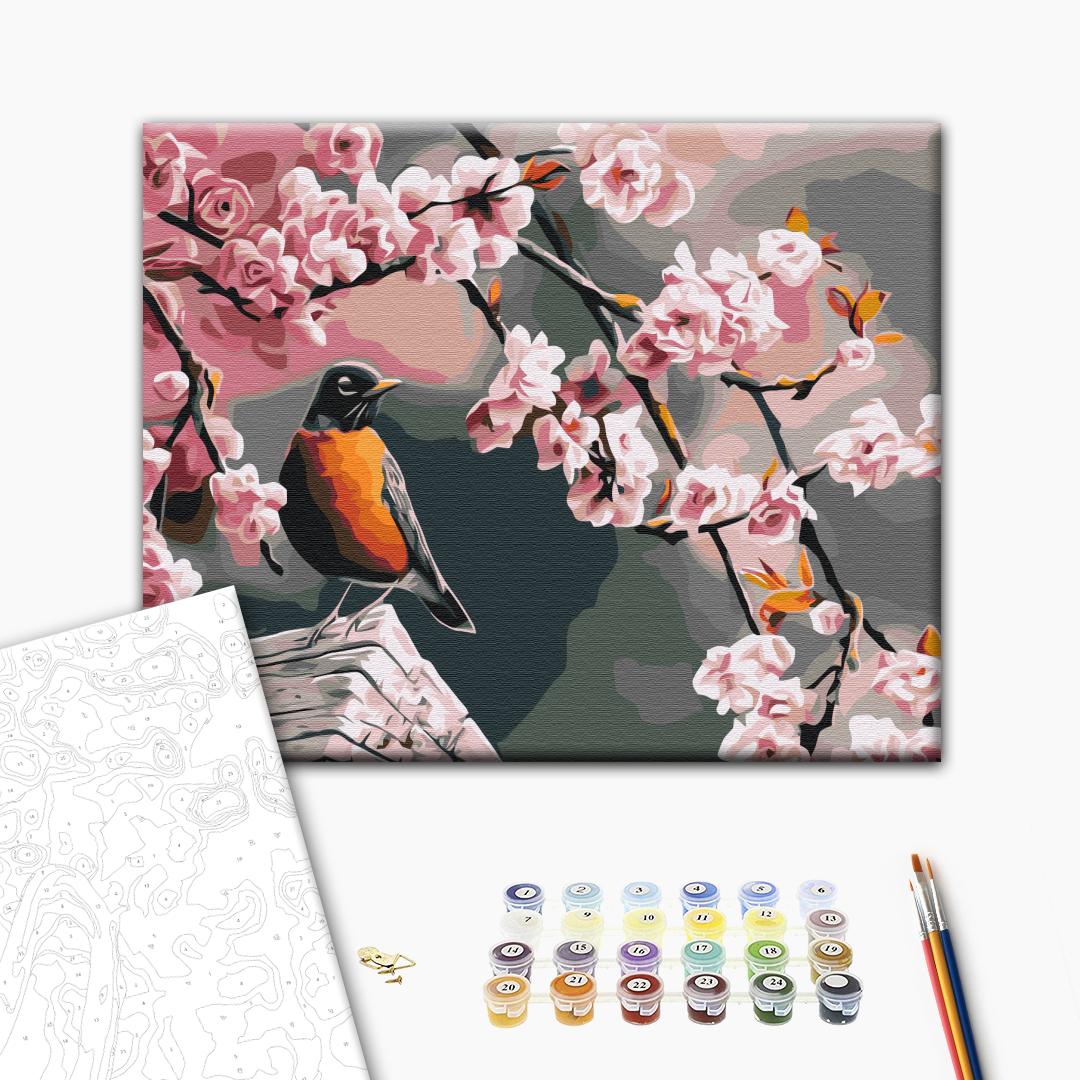Kleiner Vogel - Malen nach Zahlen Bild auf Leinwand mit Pinseln und Farben