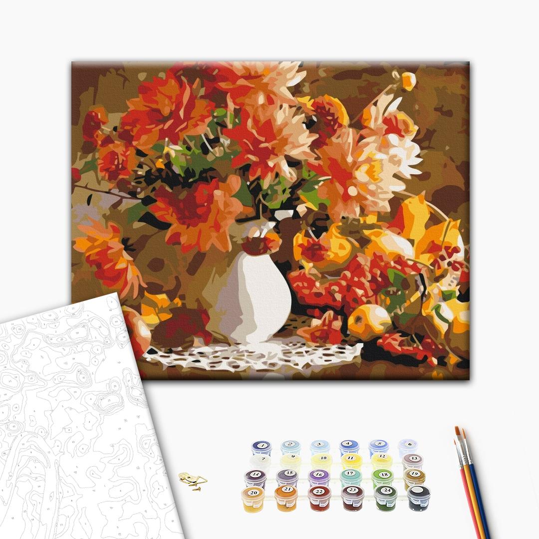 Herbstliches Stillleben - Malen nach Zahlen Bild auf Leinwand mit Pinseln und Farben