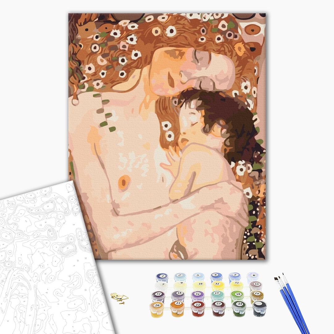 Mutter und Kind von Gustav Klimt - Malen nach Zahlen Bild auf Leinwand mit Pinseln und Farben