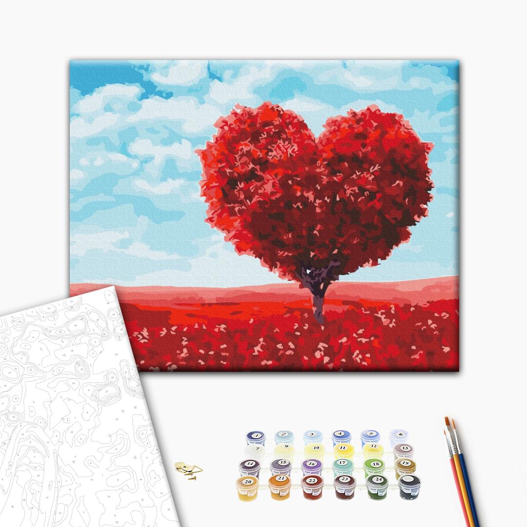 Herz der Natur - Malen nach Zahlen Bild auf Leinwand mit Pinseln und Farben