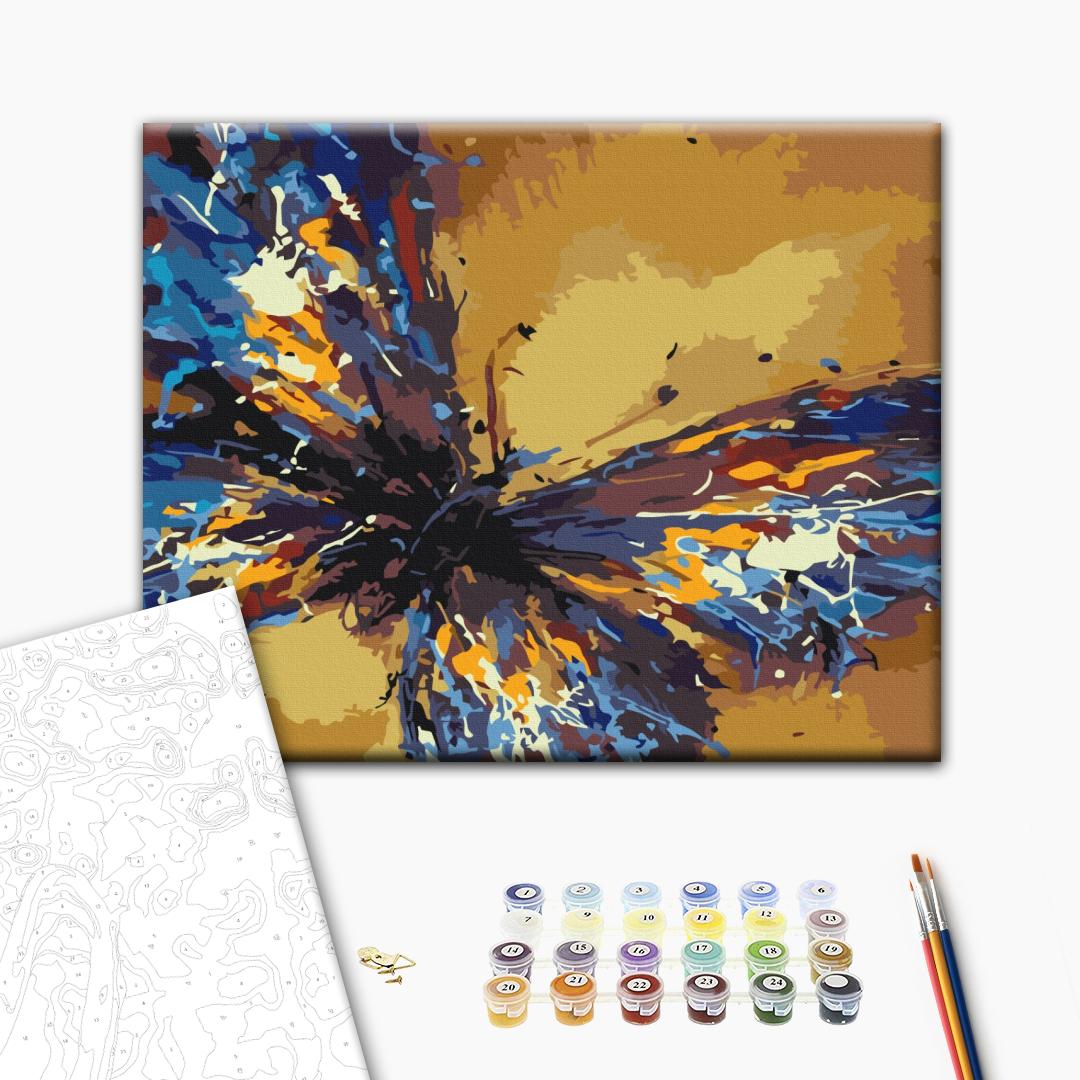 Abstrakter Schmetterling - Malen nach Zahlen Bild auf Leinwand mit Pinseln und Farben