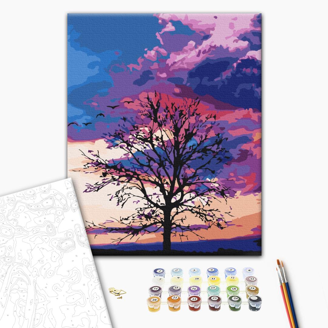 Purpurhimmel - Malen nach Zahlen Bild auf Leinwand mit Pinseln und Farben