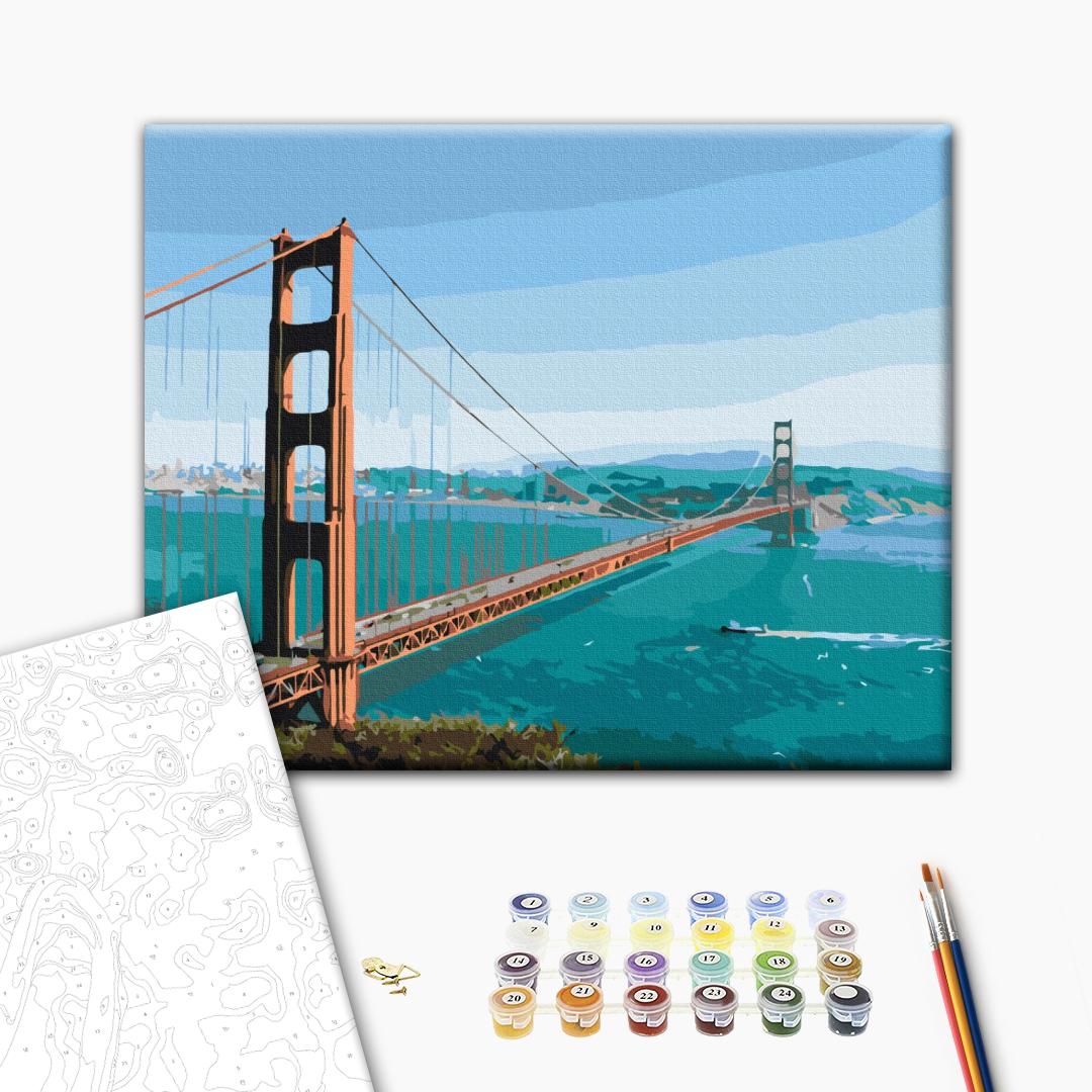 Über die Brücke zum Traum - Malen nach Zahlen Bild auf Leinwand mit Pinseln und Farben
