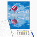 Reflexion von Ballons - Malen nach Zahlen Bild auf Leinwand mit Pinseln und Farben