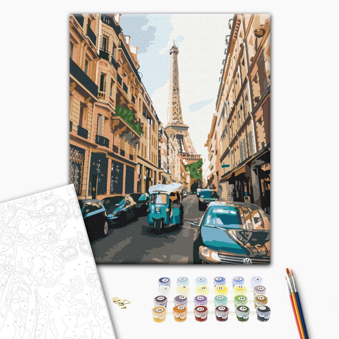 Touristische Paris - Malen nach Zahlen Bild auf Leinwand mit Pinseln und Farben