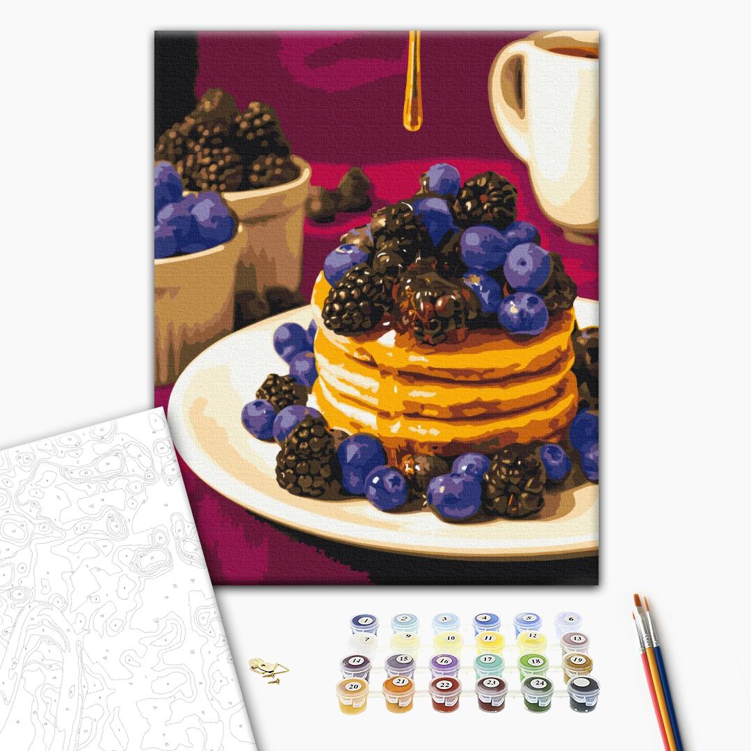 Sommerliches Frühstück - Malen nach Zahlen Bild auf Leinwand mit Pinseln und Farben