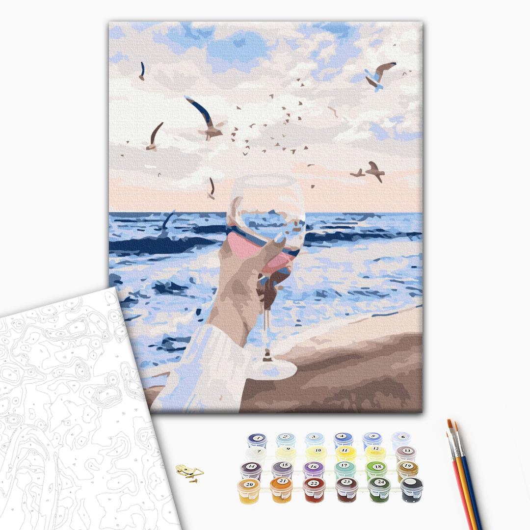 Das Meer im Glas - Malen nach Zahlen Bild auf Leinwand mit Pinseln und Farben