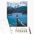 Eine Reisende in Norwegen - Malen nach Zahlen Bild auf Leinwand mit Pinseln und Farben