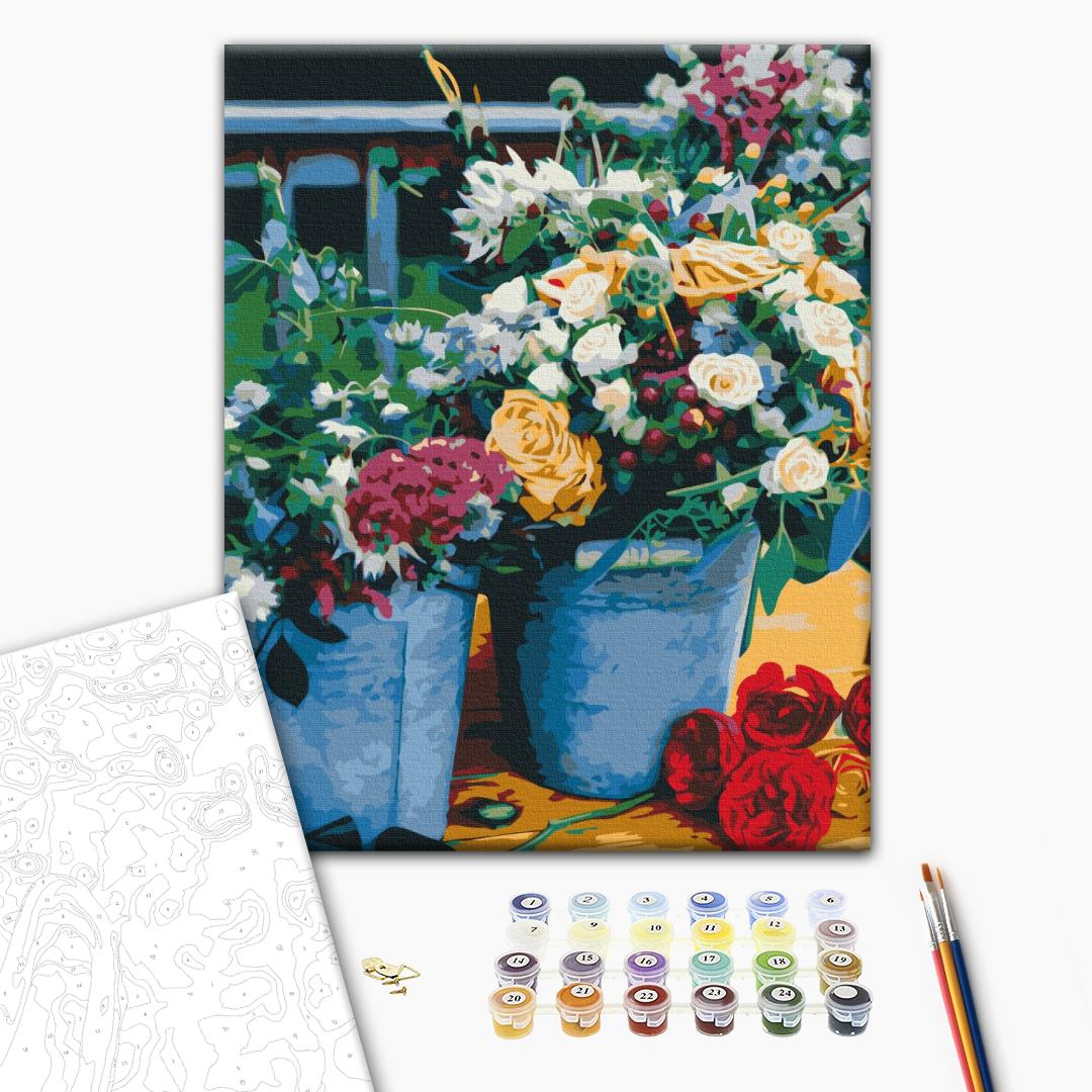 Die Freude eines Floristen - Malen nach Zahlen Bild auf Leinwand mit Pinseln und Farben