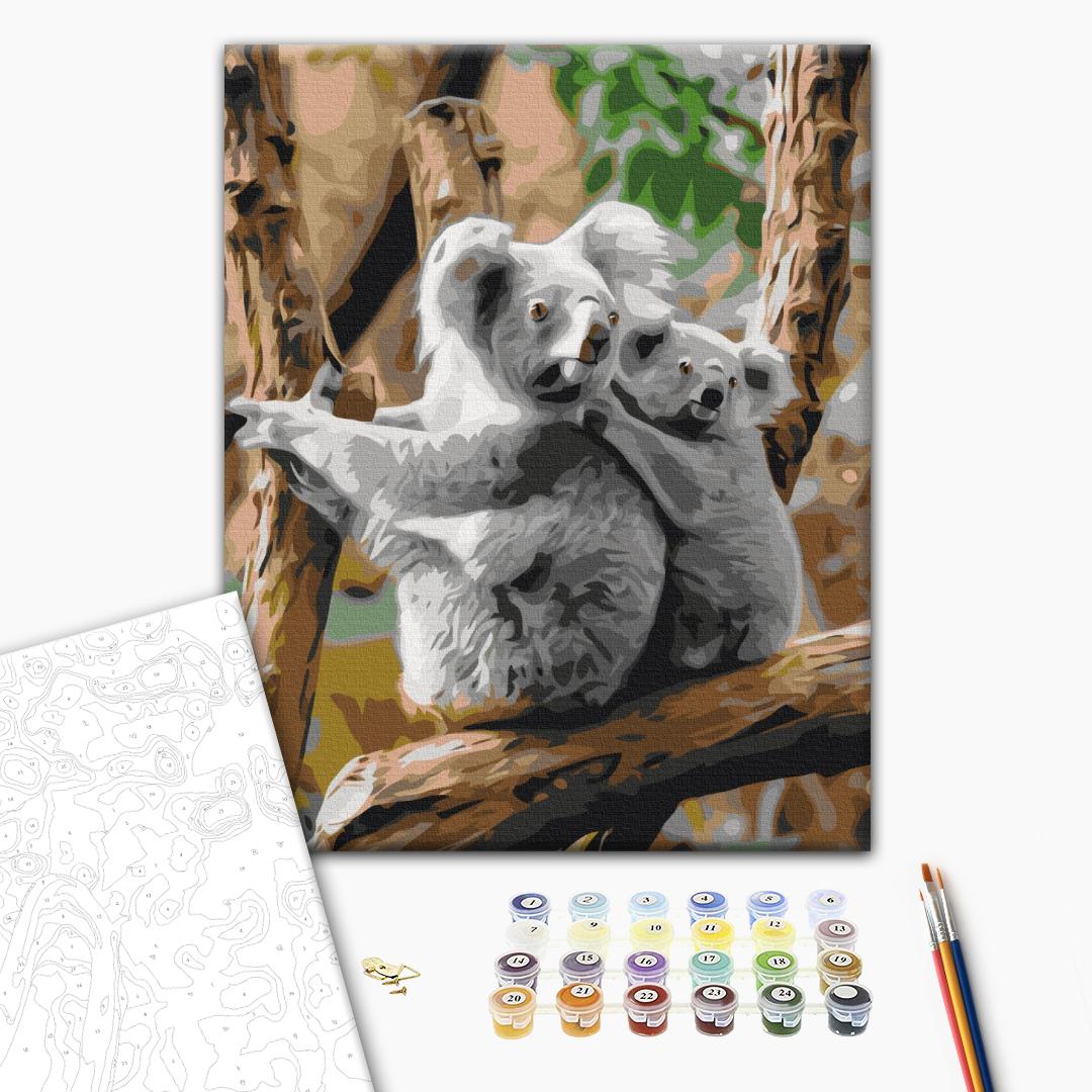 Koalas - Malen nach Zahlen Bild auf Leinwand mit Pinseln und Farben