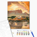 Gemütlicher Sonnenuntergang in Norwegen - Malen nach Zahlen Bild auf Leinwand mit Pinseln und Farben