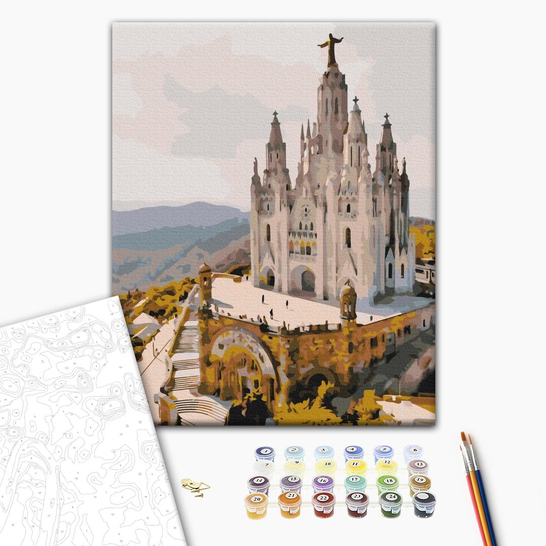 Tempel des Heiligen Herzens Barcelona - Malen nach Zahlen Bild auf Leinwand mit Pinseln und Farben