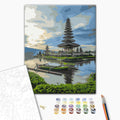 Tempel von Ulun Danu in Bali - Malen nach Zahlen Bild auf Leinwand mit Pinseln und Farben