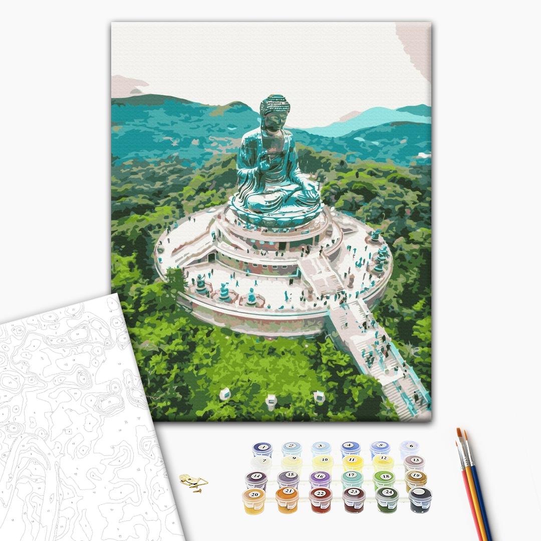 Großer Buddha Tian Tan - Malen nach Zahlen Bild auf Leinwand mit Pinseln und Farben