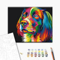 Regenbogenhund - Malen nach Zahlen Bild auf Leinwand mit Pinseln und Farben
