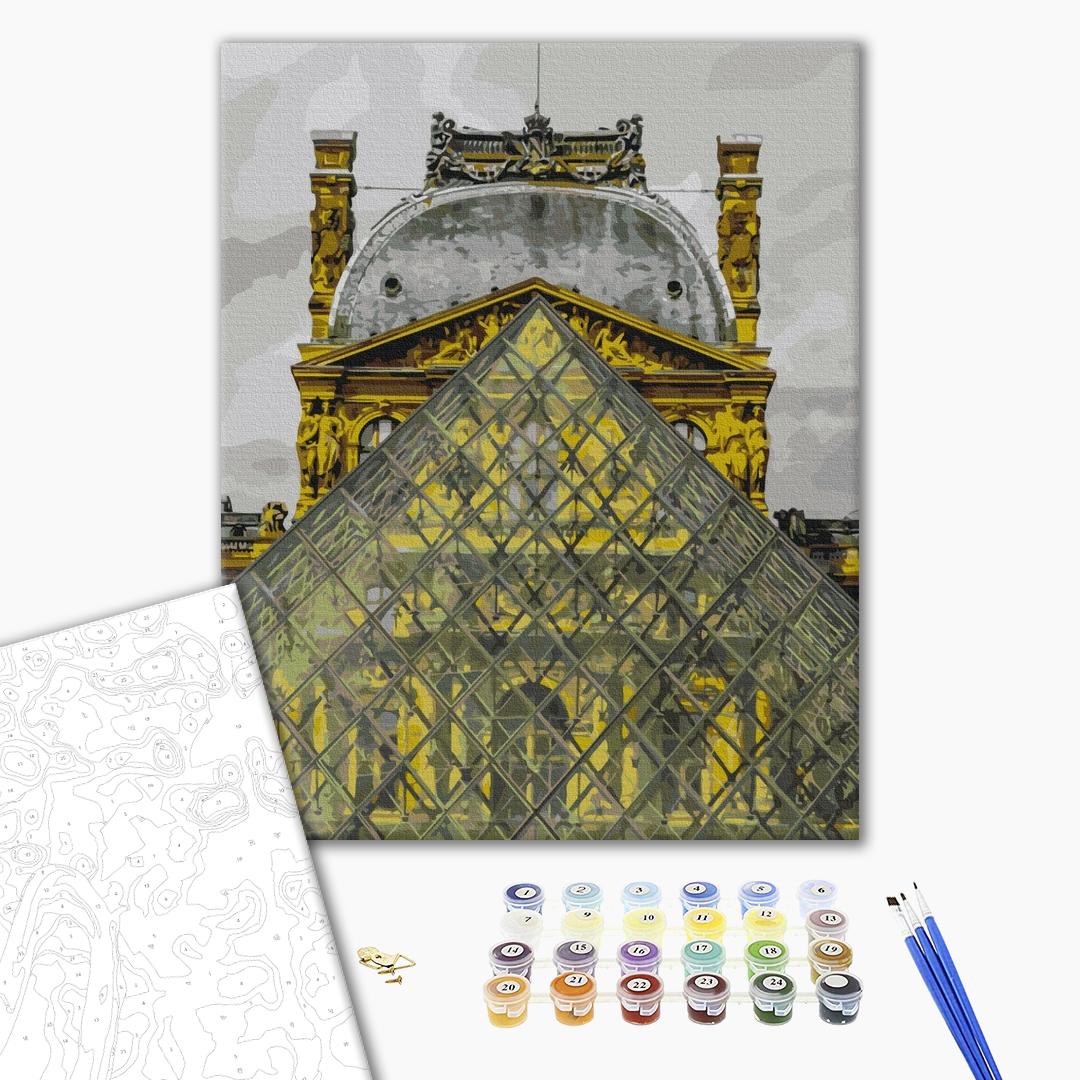 Louvre-Pyramide - Malen nach Zahlen Bild auf Leinwand mit Pinseln und Farben