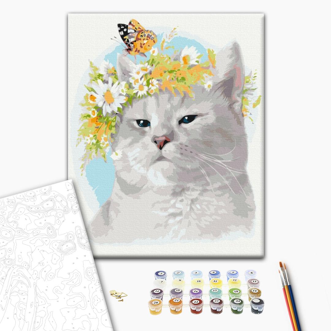 Die Katzenstimmung - Malen nach Zahlen Bild auf Leinwand mit Pinseln und Farben
