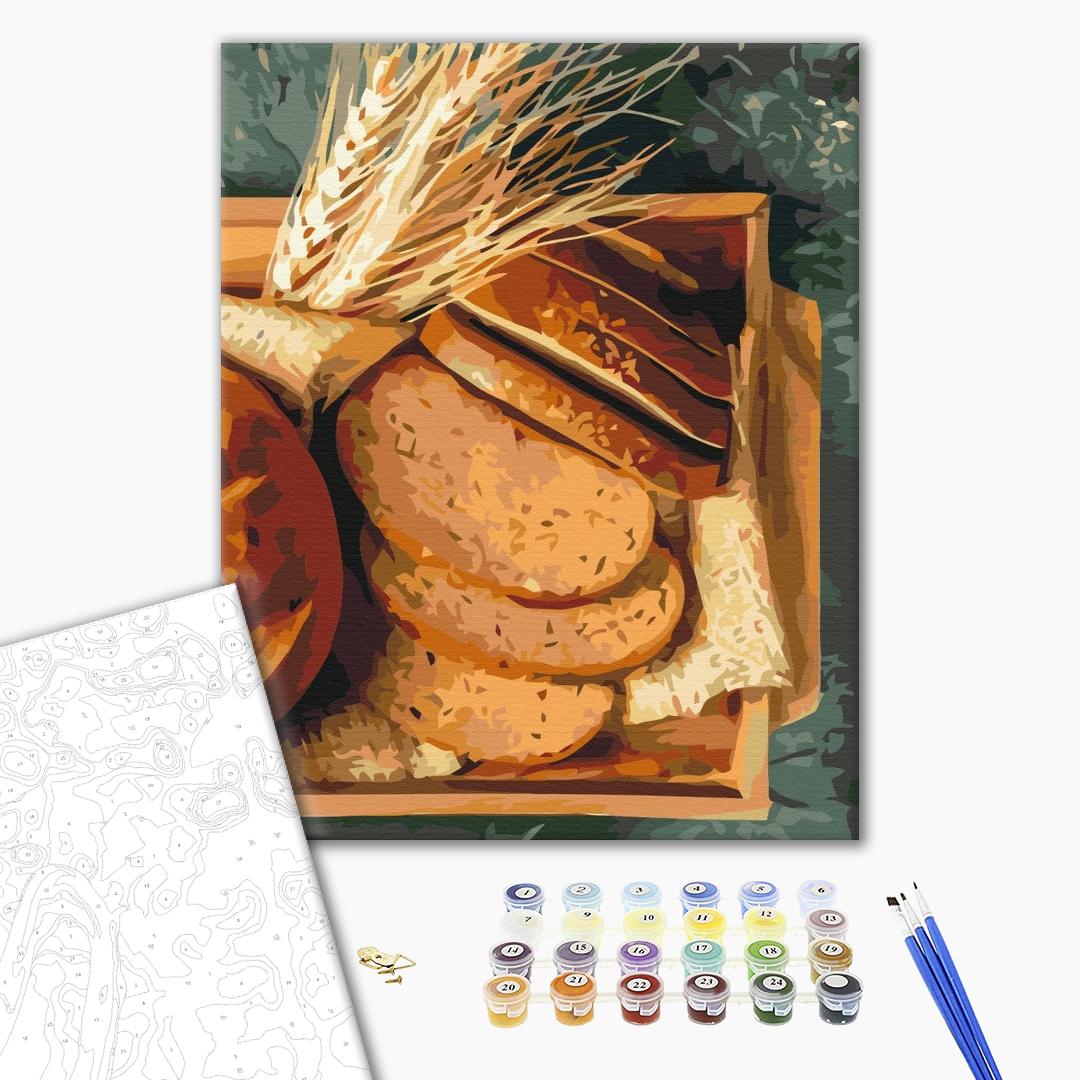 Duftendes Brot - Malen nach Zahlen Bild auf Leinwand mit Pinseln und Farben