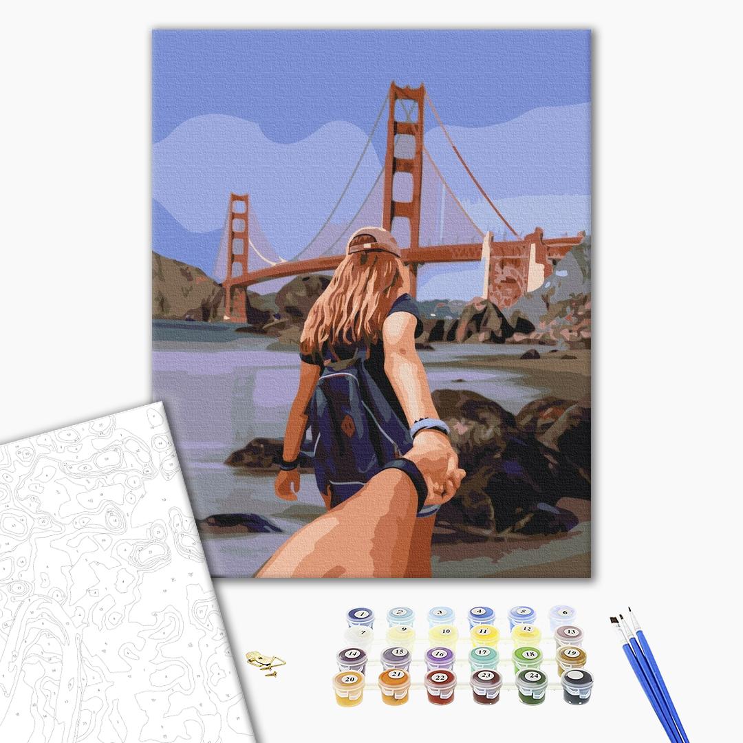 Folge mir nach San Francisco - Malen nach Zahlen Bild auf Leinwand mit Pinseln und Farben
