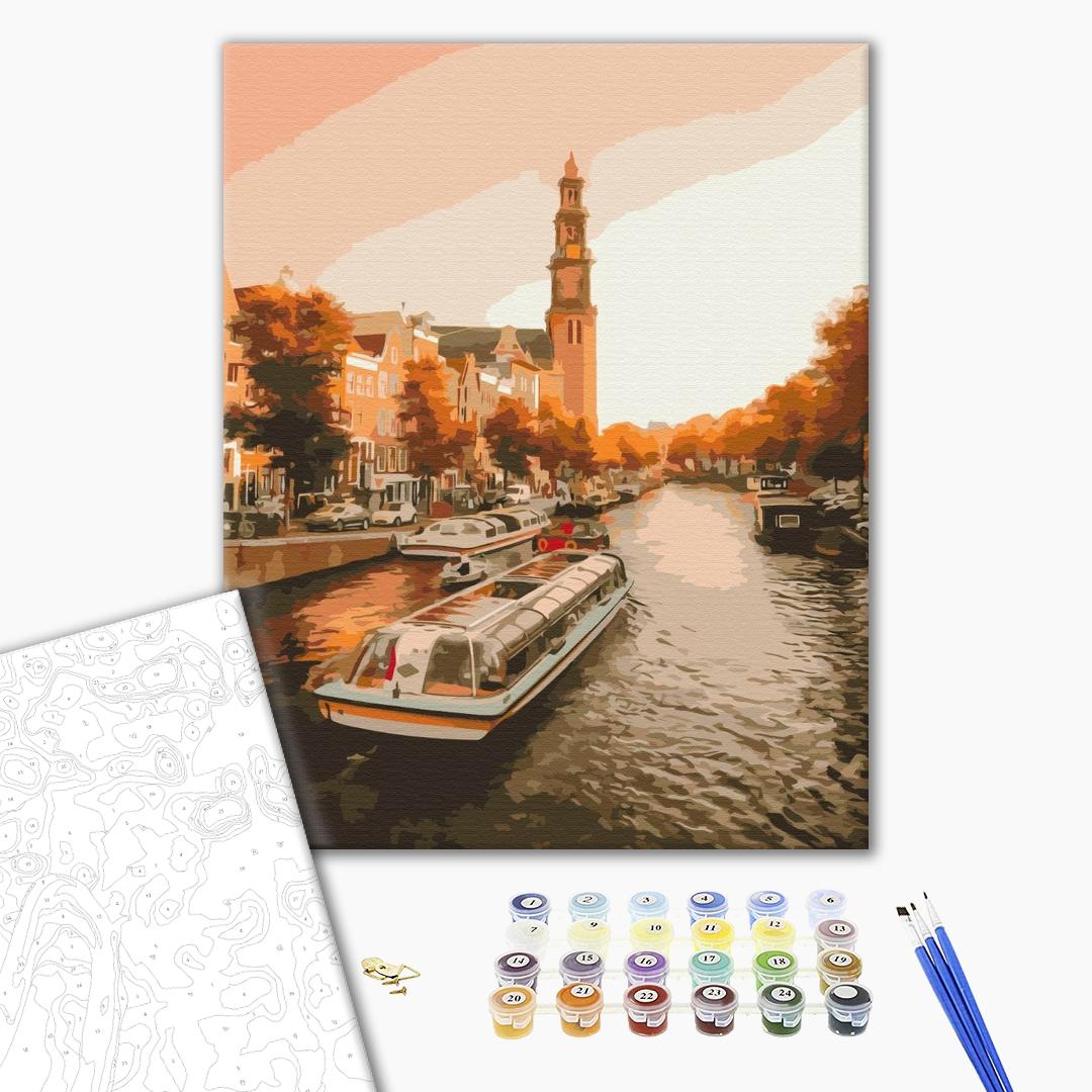 Ein Abend in Amsterdam - Malen nach Zahlen Bild auf Leinwand mit Pinseln und Farben