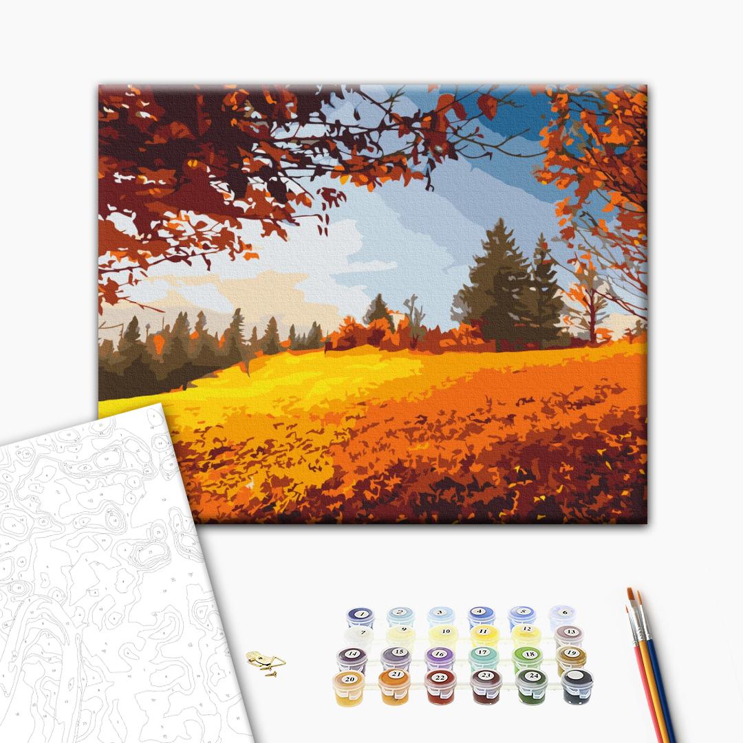 Herbstwald - Malen nach Zahlen Bild auf Leinwand mit Pinseln und Farben
