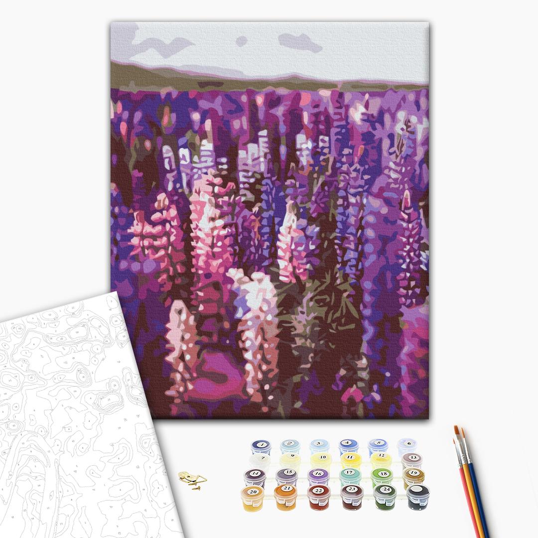 Lavendel - Malen nach Zahlen Bild auf Leinwand mit Pinseln und Farben