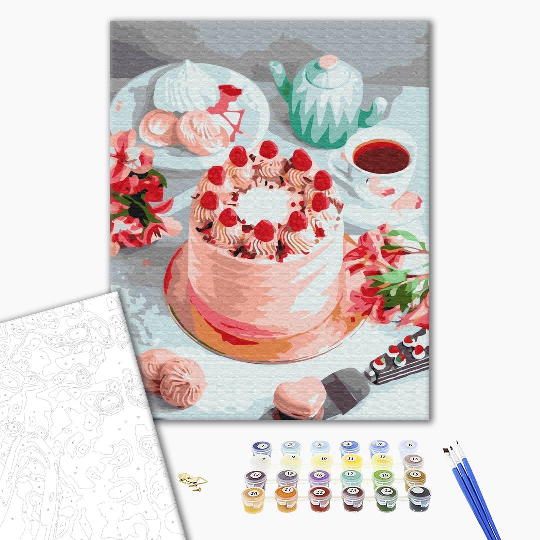 Rosa Dessert - Malen nach Zahlen Bild auf Leinwand mit Pinseln und Farben