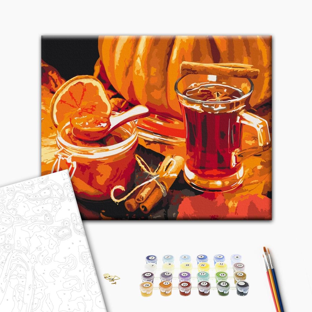 Herbsttee - Malen nach Zahlen Bild auf Leinwand mit Pinseln und Farben