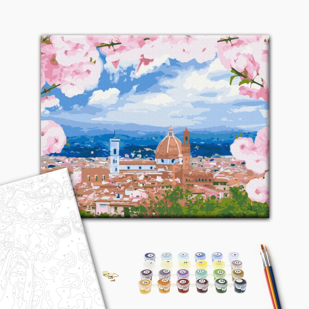 Florenz in Blüte - Malen nach Zahlen Bild auf Leinwand mit Pinseln und Farben