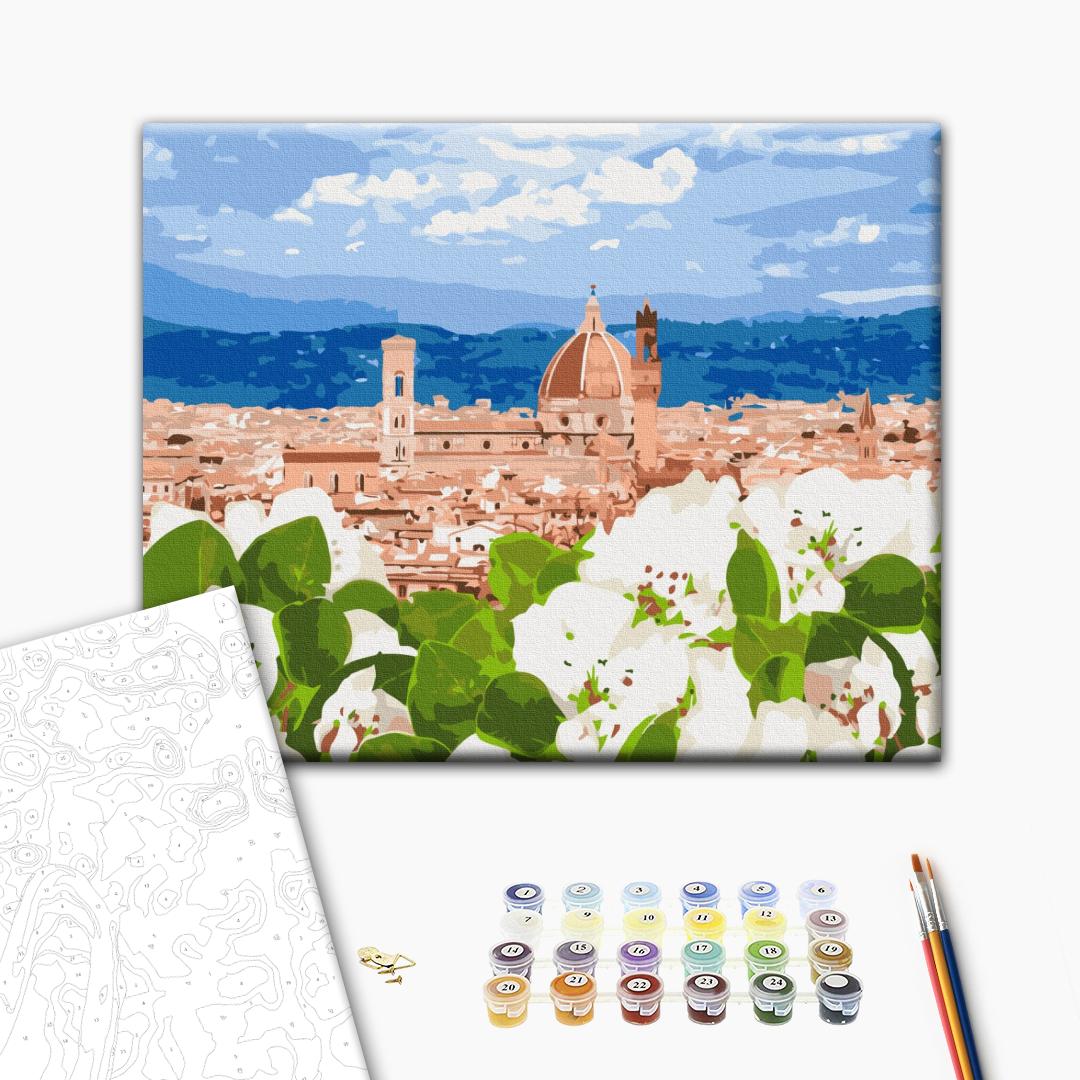 Blumen in Florenz - Malen nach Zahlen Bild auf Leinwand mit Pinseln und Farben