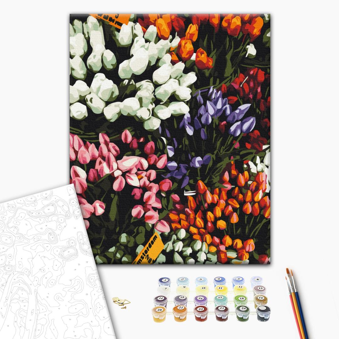 Tulpenmesse - Malen nach Zahlen Bild auf Leinwand mit Pinseln und Farben