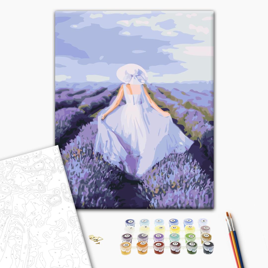 Lavendel-Leichtigkeit - Malen nach Zahlen Bild auf Leinwand mit Pinseln und Farben
