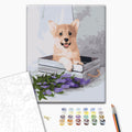 Verspielter Corgi - Malen nach Zahlen Bild auf Leinwand mit Pinseln und Farben