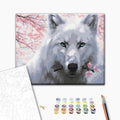 Wolf mit Blume - Malen nach Zahlen Bild auf Leinwand mit Pinseln und Farben