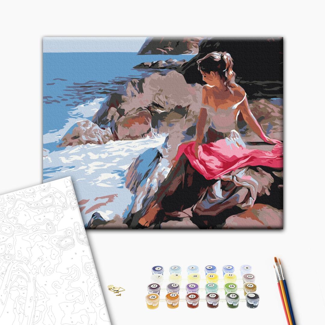 Träume am Meer - Malen nach Zahlen Bild auf Leinwand mit Pinseln und Farben