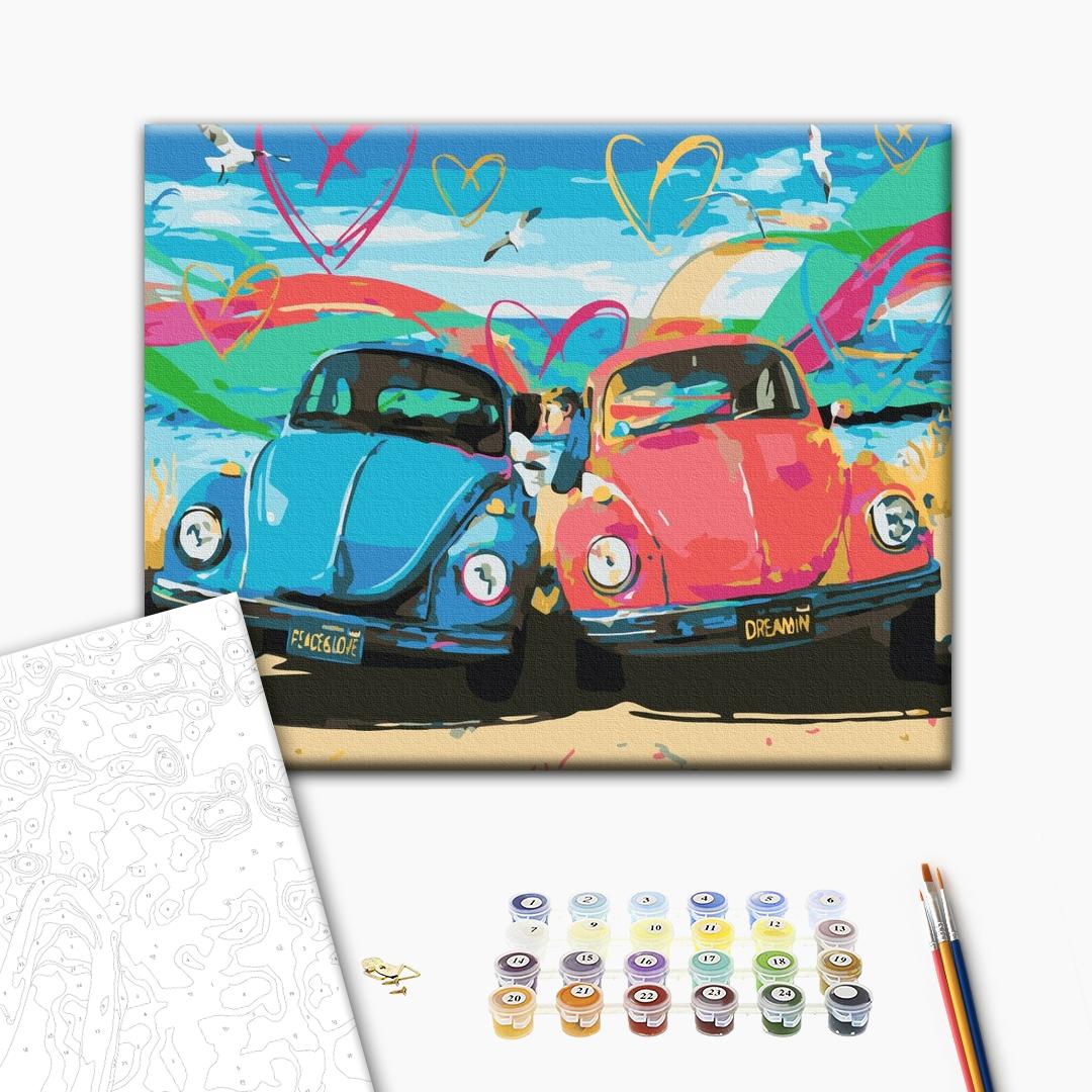 Mit Liebe unterwegs - Malen nach Zahlen Bild auf Leinwand mit Pinseln und Farben