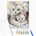 Katze-Mama mit Kätzchen - Malen nach Zahlen Bild auf Leinwand mit Pinseln und Farben