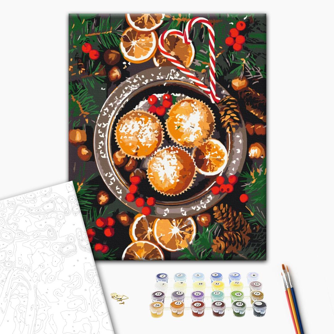 Weihnachtsleckereien - Malen nach Zahlen Bild auf Leinwand mit Pinseln und Farben