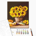 Helle Sonnenblumen - Malen nach Zahlen Bild auf Leinwand mit Pinseln und Farben