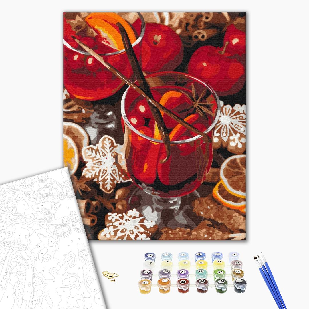 Würziger Glühwein - Malen nach Zahlen Bild auf Leinwand mit Pinseln und Farben