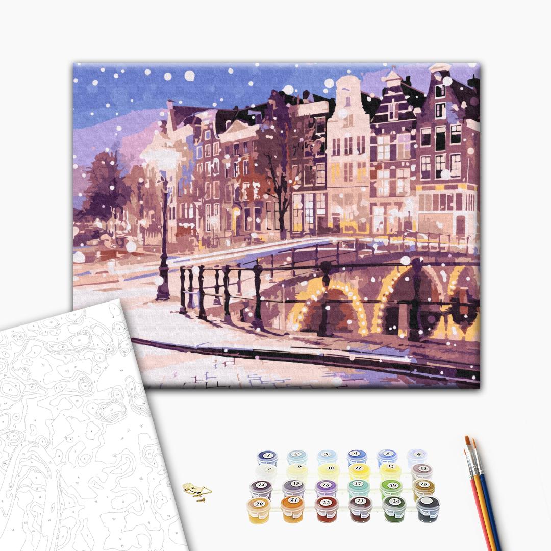 Winter in Amsterdam - Malen nach Zahlen Bild auf Leinwand mit Pinseln und Farben