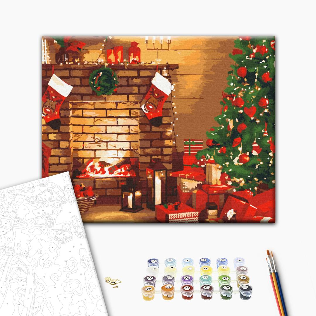 Weihnachtstage - Malen nach Zahlen Bild auf Leinwand mit Pinseln und Farben