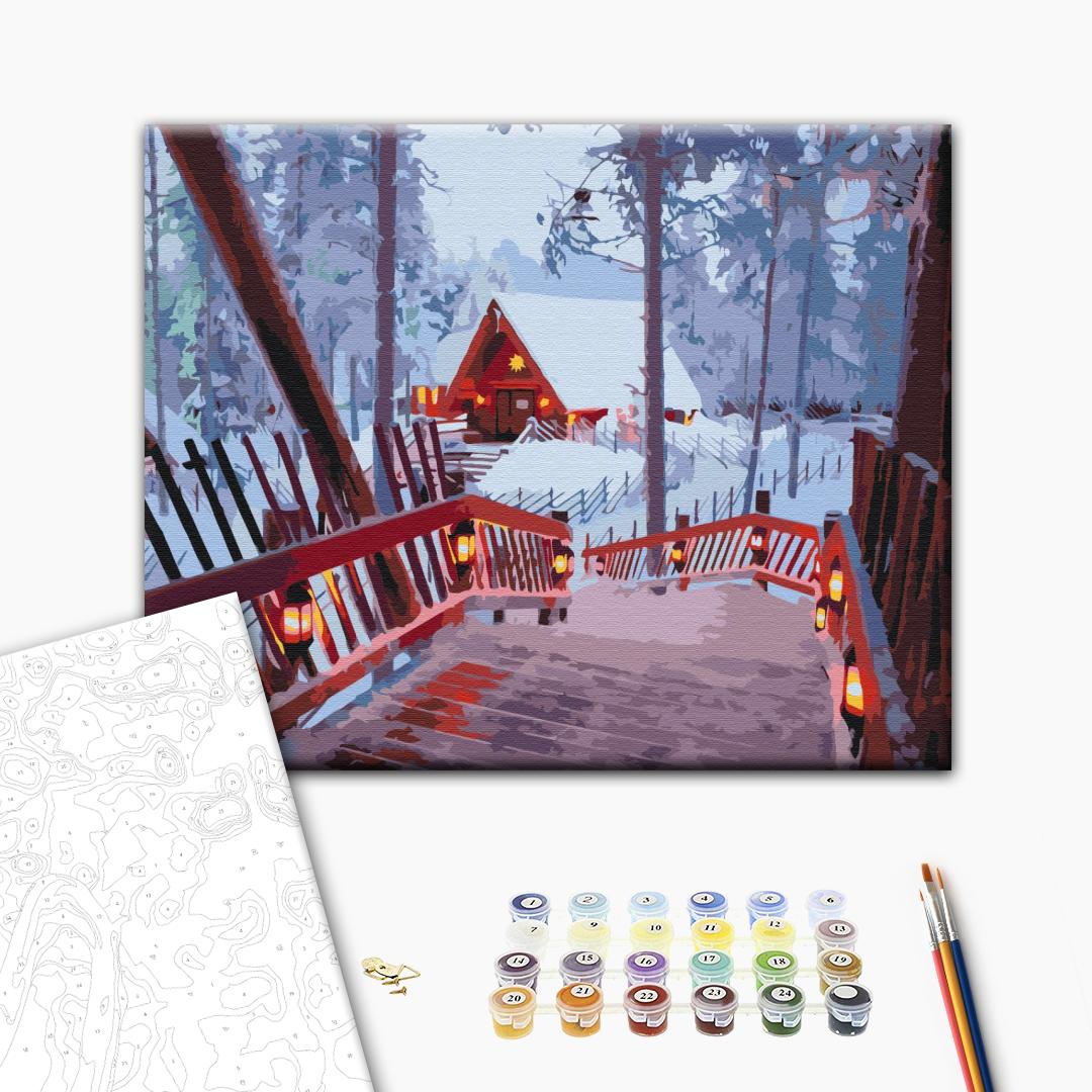 Winterliche Ruhe - Malen nach Zahlen Bild auf Leinwand mit Pinseln und Farben