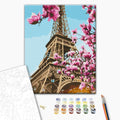 Sakura in Paris - Malen nach Zahlen Bild auf Leinwand mit Pinseln und Farben