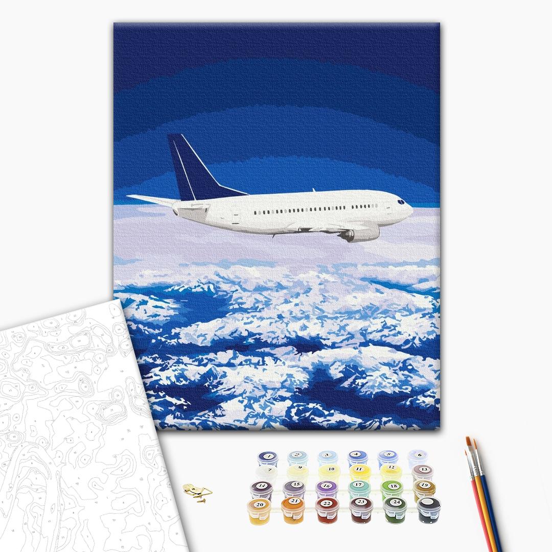 Im Himmel fliegen - Malen nach Zahlen Bild auf Leinwand mit Pinseln und Farben