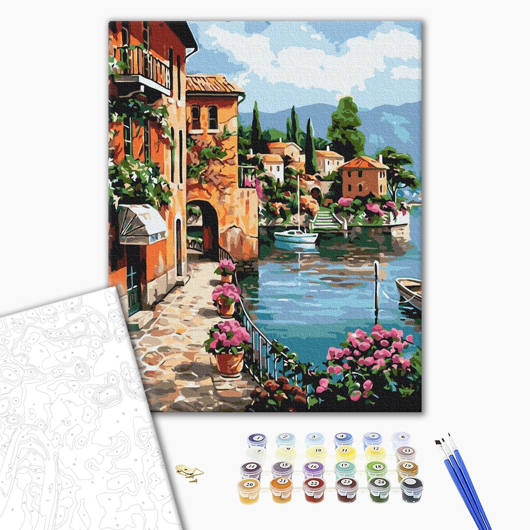 Unter der Sonne von Positano - Malen nach Zahlen Bild auf Leinwand mit Pinseln und Farben