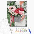 Blumen als Geschenk - Malen nach Zahlen Bild auf Leinwand mit Pinseln und Farben