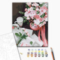 Ein Korb voller Blumen - Malen nach Zahlen Bild auf Leinwand mit Pinseln und Farben